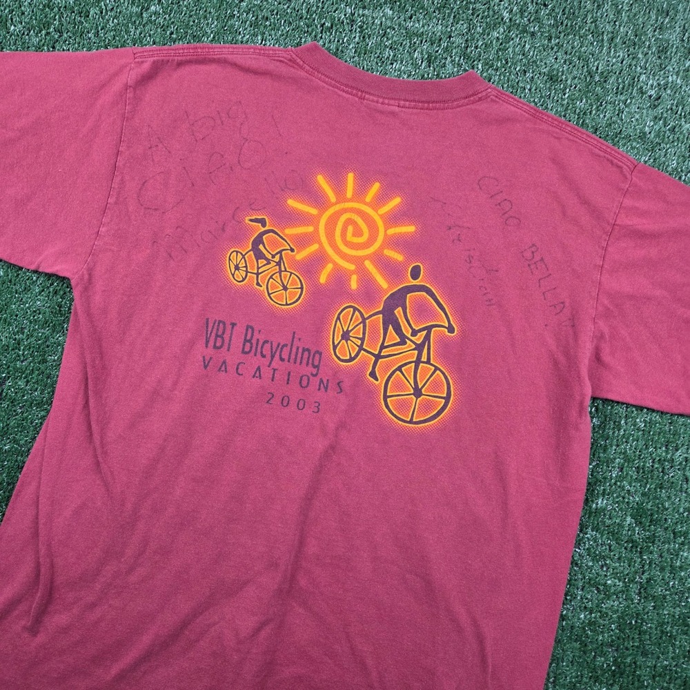 Vintage Gildan VBT Bicycling Vacations 2003 T-Shirt Mens Large Red Graphic Tee